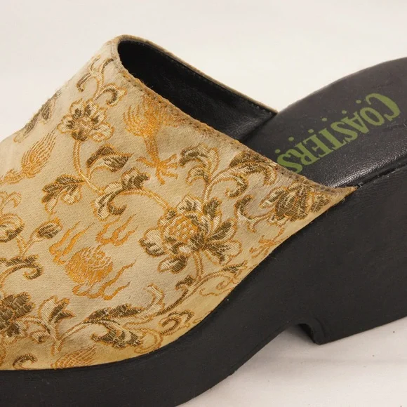 Vintage 90s Coaster Asian Floral Inspired Satin Platform Wedge Sandal Shoes - Picture 8 of 8